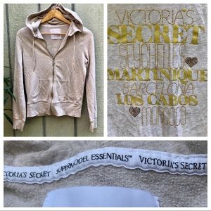VS gold glitter rhinestone zip hoodie supermodel